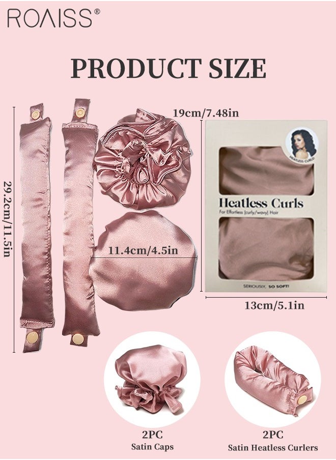 roaiss 4Pcs New Satin Heatless Hair Curler, Hair Rollers for Heatless Curls with Hair Caps, Soft Curling Rod Headband for Long Hair, Curling Set for Sleep in Overnight (Pink)  - Image 4
