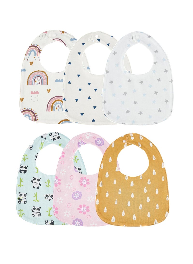 Baby Cotton Waterproof Bibs Set of 6 with TPU Layer, Snap Buttons, and Cute Prints, 47x39 cm - Image 1