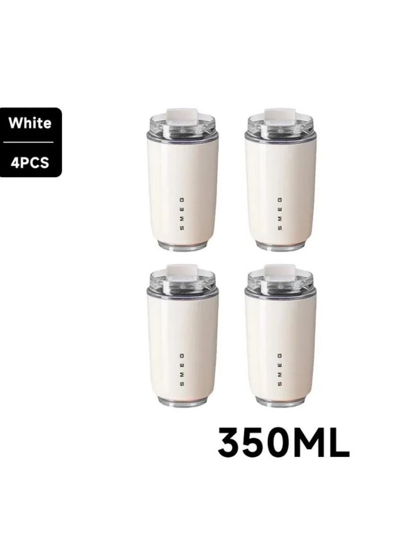smeg Coffee Mug, Vacuum Insulated Travel Mug, Spill Proof Leakproof Tumbler With Lid, Double Wall Vacuum Insulation Flask for Hot And Cold Drinks At Home, Office, Car, (4pc White) - Image 1