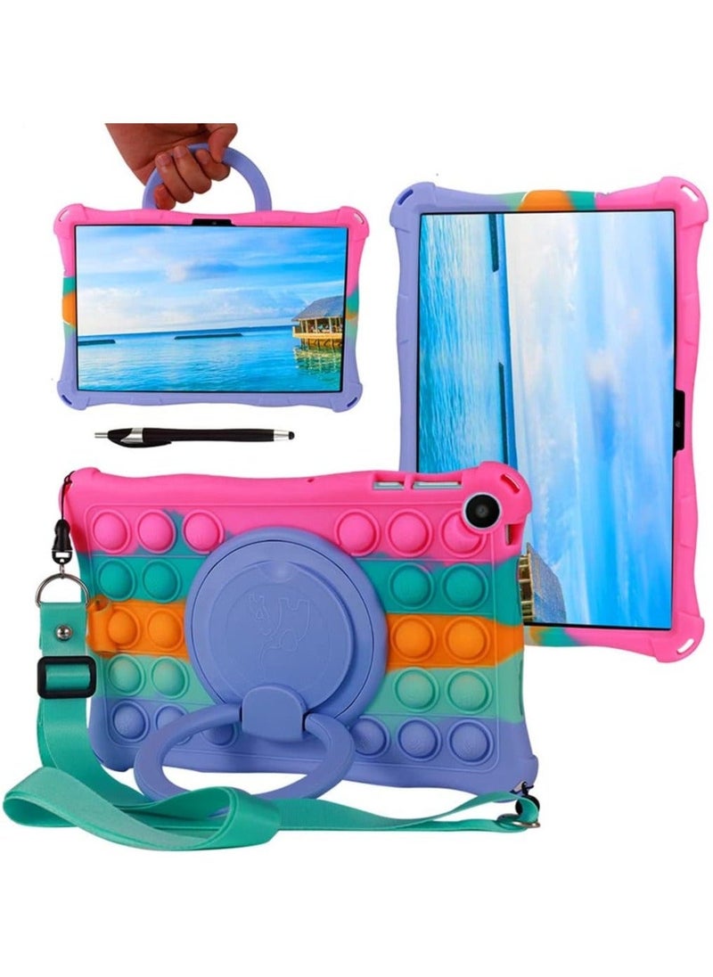 Compatible with Huawei Matepad SE 10.4 inch 2023 AGS5-W00 Silicon Case Stand Cover with Should Strap (Colorful-Rose) - Image 1