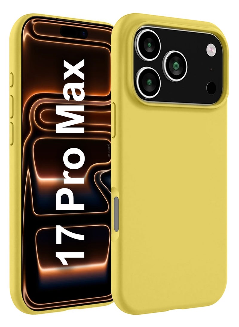 Silicone Protective Phone Case for iPhone 17 Pro Max - Soft Anti-Scratch Microfiber Lining Ultra Slim Drop Protection Phone Cover - Yellow - Image 1