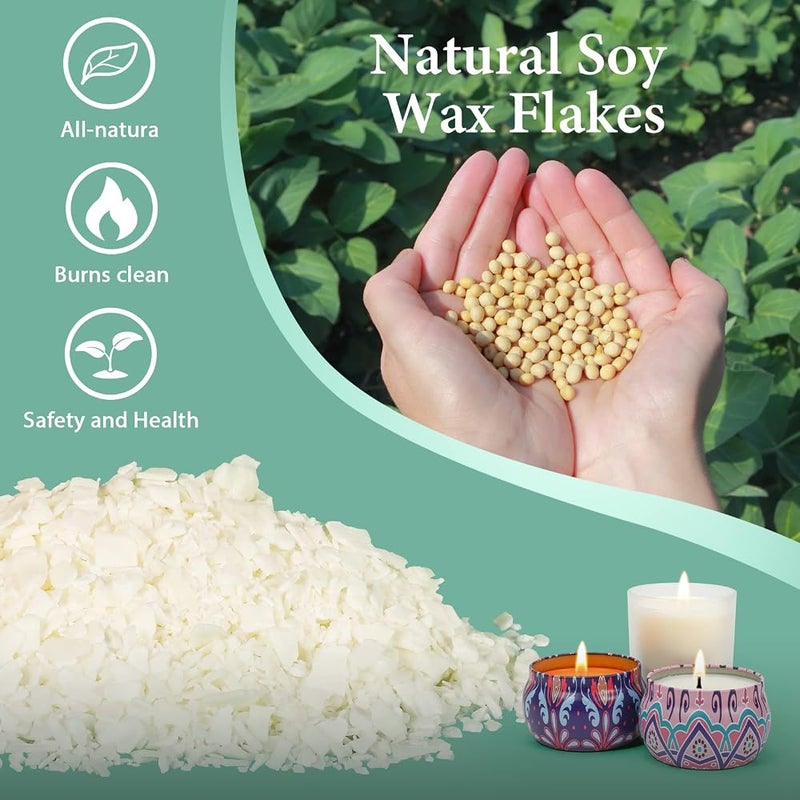 SAEUYVB Soy Wax 2lb and Candle Making Supplies with 20 6-Inch Waxed Wicks, 2*Stainless Wicks Center Devices - 2 Pounds Soy Wax - Image 3