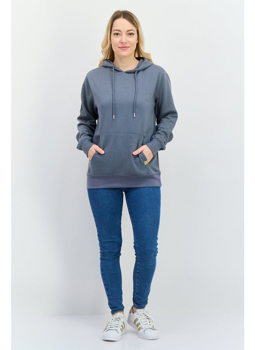 CROSSHATCH - Women Hooded Solid Long Sleeve Sweatshirt, Dark Grey - Image 1