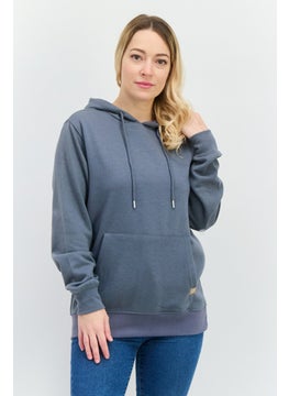 Women Hooded Solid Long Sleeve Sweatshirt, Dark Grey