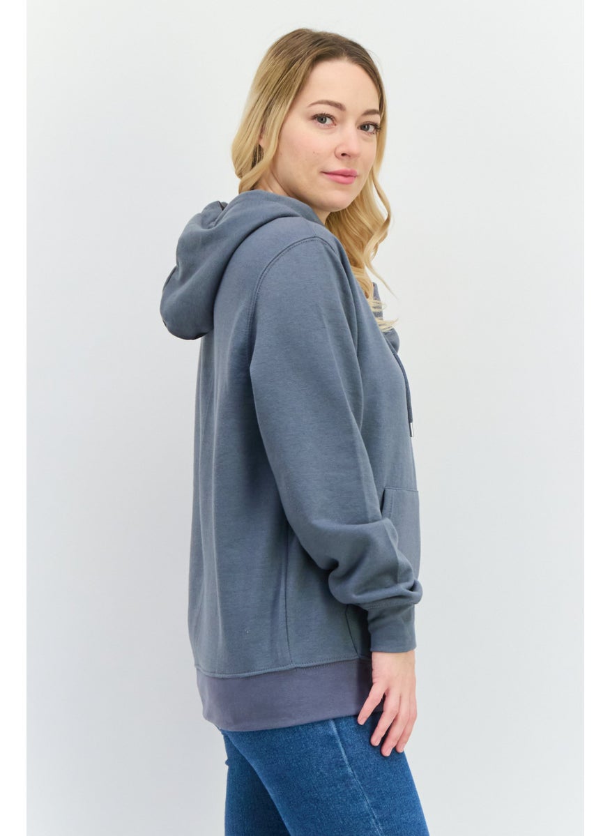 CROSSHATCH - Women Hooded Solid Long Sleeve Sweatshirt, Dark Grey - Image 1