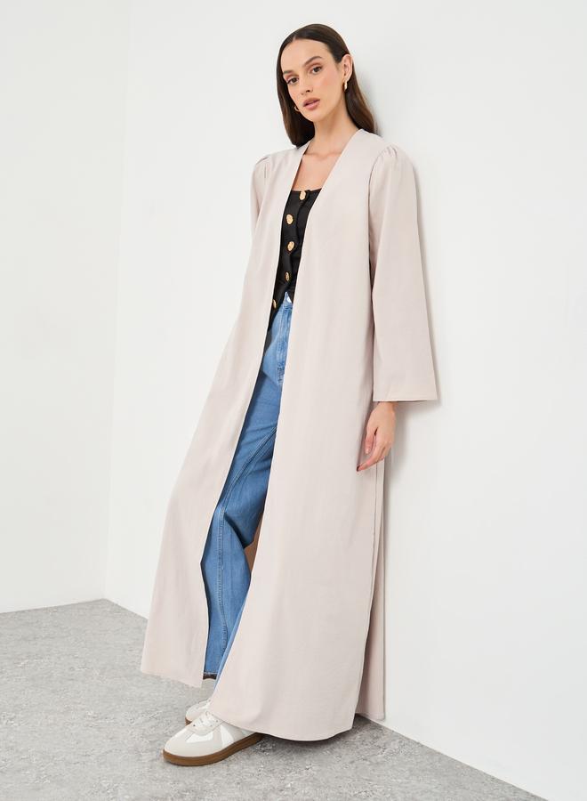 ستايلي كيمونو نسائي أبيض فاتح بفتحة أمامية وقصة عادية - Image 1