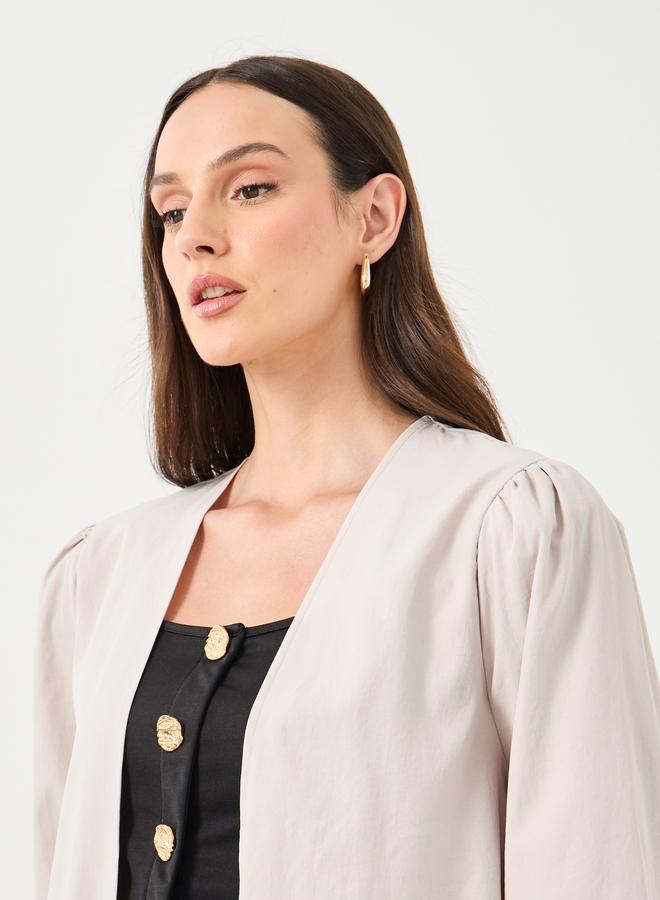 ستايلي كيمونو نسائي أبيض فاتح بفتحة أمامية وقصة عادية - Image 4