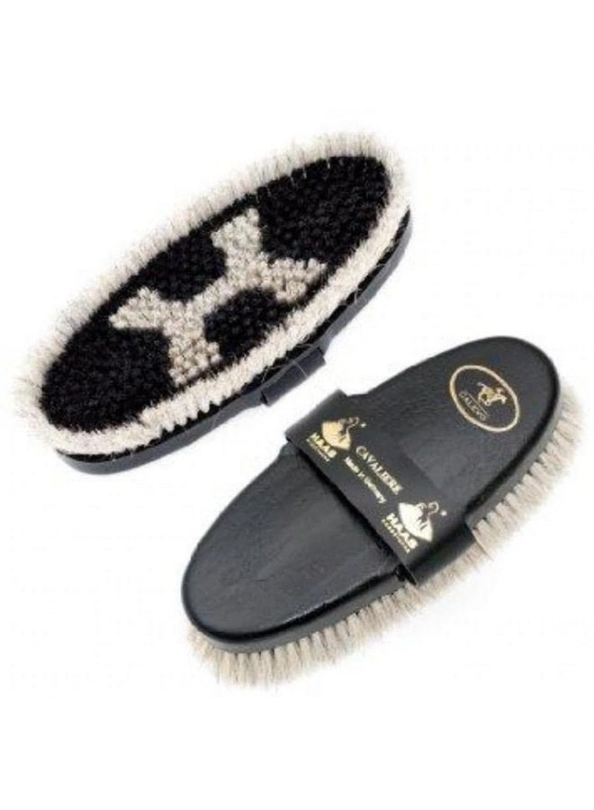 Haas 4025589206304 Cavaliere for women made of horsehair with longer bristle edge and leather hand strap, size 200 x 85 mm, the brush back is black.