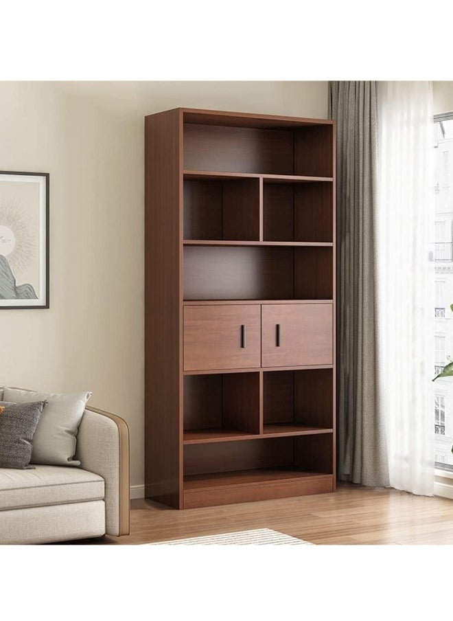 JOMILA 5 Tier Shelf Organizer with drawer and cabinet, Open Display Bookshelf, Decor Furniture for Home Office, Living Room, Bed Room (Brown, 181x62x24cm)  - Image 2