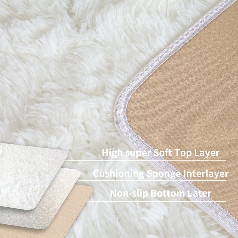 KICHOWUA KCHOWUA Cream White Fluffy Shag Rug for Bedroom,4'x6' Machine Washable Soft Shaggy Fuzzy Small Area Rugs for Living Room,Cute Furry Plush Kids Rugs Nursery Dorm Boys Girls Bed Room Carpets,Ivory - Image 4