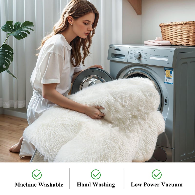 KICHOWUA KCHOWUA Cream White Fluffy Shag Rug for Bedroom,4'x6' Machine Washable Soft Shaggy Fuzzy Small Area Rugs for Living Room,Cute Furry Plush Kids Rugs Nursery Dorm Boys Girls Bed Room Carpets,Ivory - Image 5