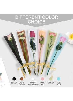 Apustim 50Pcs Single Rose Flower Set Plus A Plate Of 22m Ribbon Set，Flower Packaging Bag，Single Flower Packaging Bag，Suitable For Wedding，Birthday，Florist Supplies Mother's Day （Transparent）  - Image 4