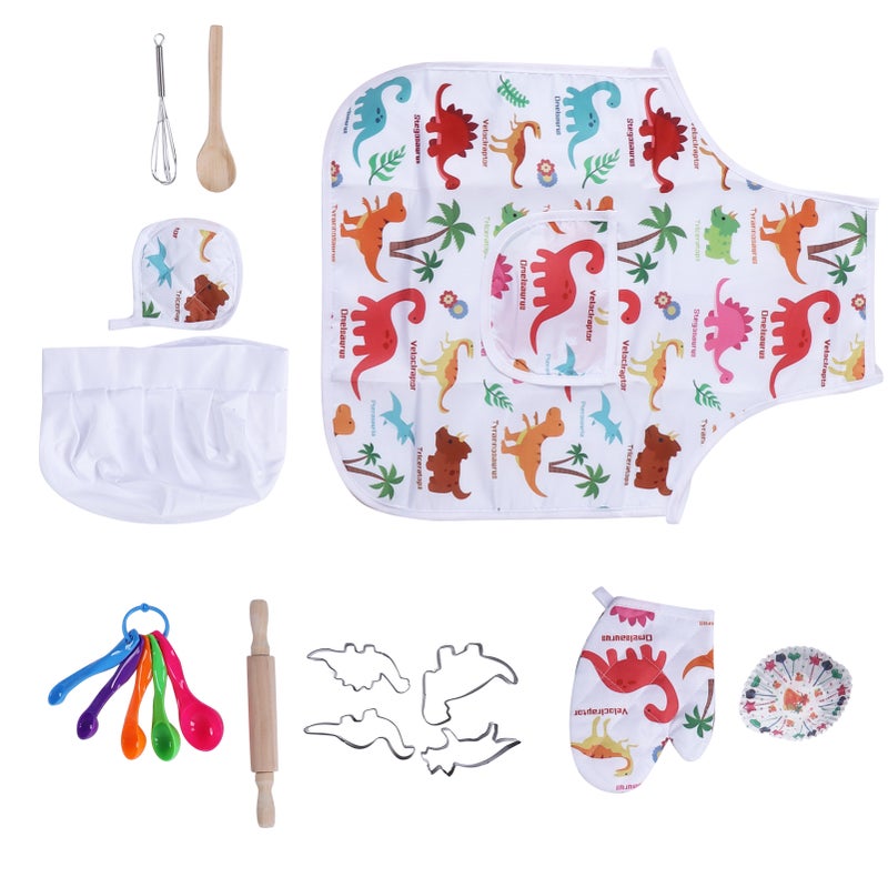 Kids Baking Chef Set Dinosaur Apron Oven Glove Chef Dress Up Kitchen Role Play Toys - Image 2