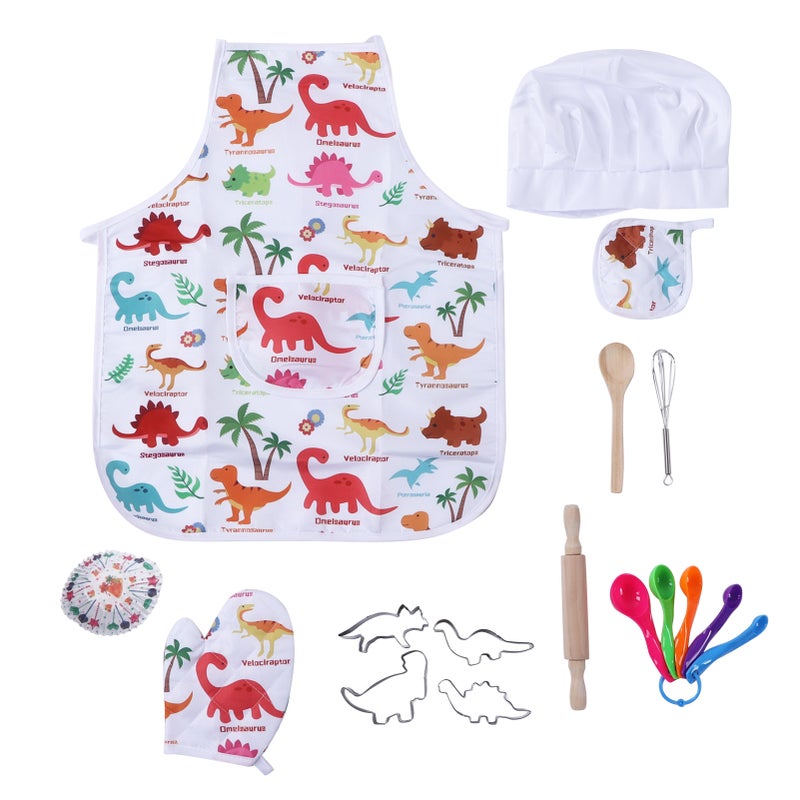 Kids Baking Chef Set Dinosaur Apron Oven Glove Chef Dress Up Kitchen Role Play Toys - Image 1