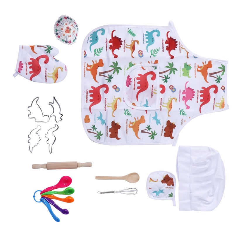 Kids Baking Chef Set Dinosaur Apron Oven Glove Chef Dress Up Kitchen Role Play Toys - Image 3