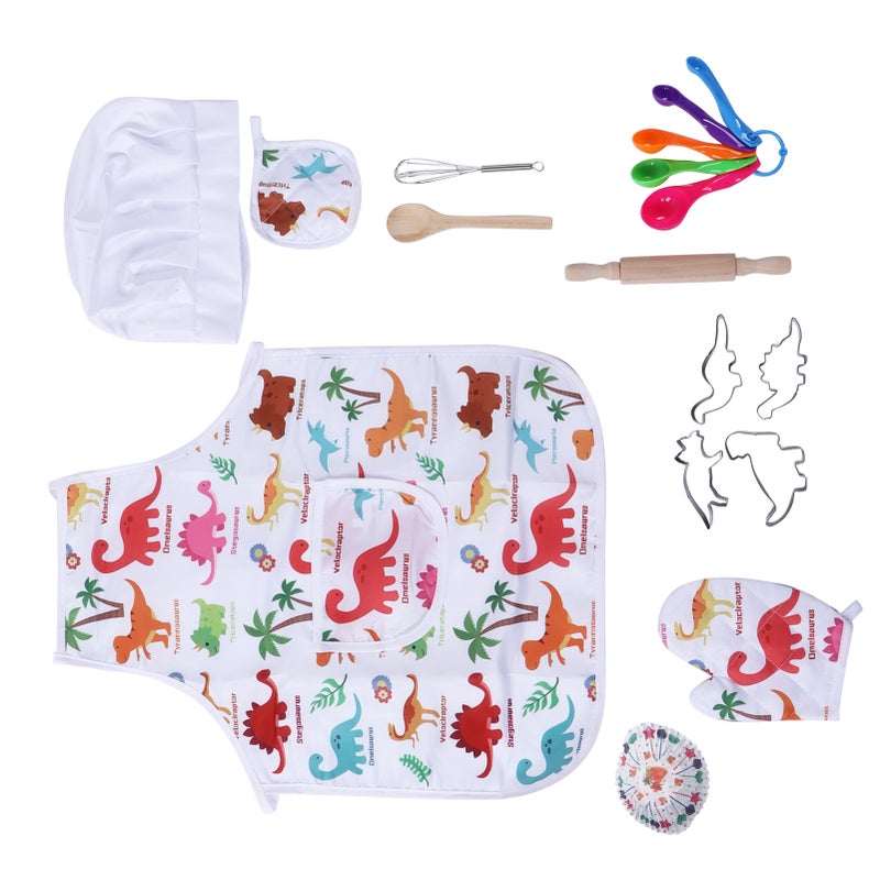 Kids Baking Chef Set Dinosaur Apron Oven Glove Chef Dress Up Kitchen Role Play Toys - Image 5