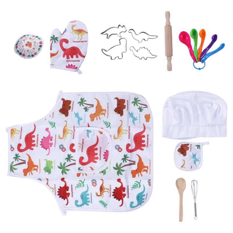 Kids Baking Chef Set Dinosaur Apron Oven Glove Chef Dress Up Kitchen Role Play Toys - Image 4