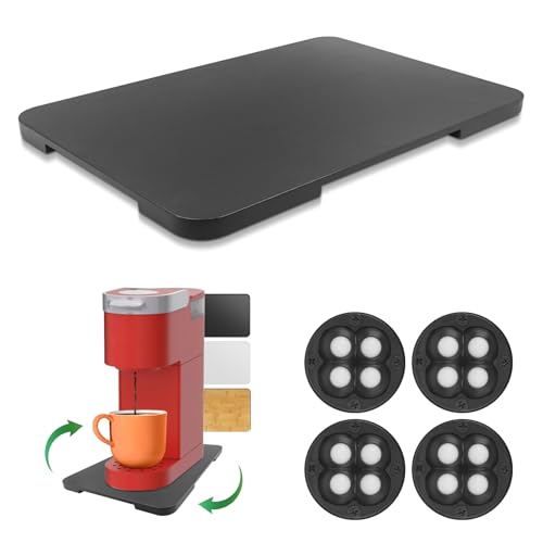 GIASSVIO 360° Rolling Tray Bamboo Appliance Slider, Appliance Sliders for Kitchen Appliances Sliding Tray for Coffee Maker Appliances Mat Easily from Under The Cabinet Black(13.9"×9.4") - Image 1