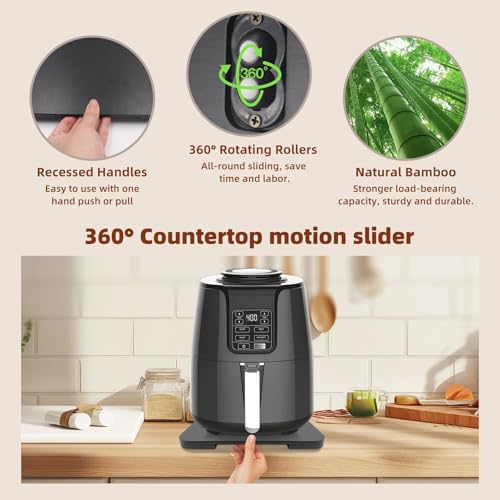 GIASSVIO 360° Rolling Tray Bamboo Appliance Slider, Appliance Sliders for Kitchen Appliances Sliding Tray for Coffee Maker Appliances Mat Easily from Under The Cabinet Black(13.9"×9.4") - Image 4