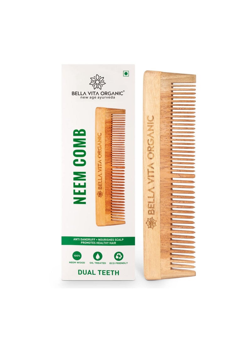 Bella Vita Organic Pure Neem Wooden Comb Combo With Dual And Wide Teeth Hair Growth Anti Bacterial Dandruff Remover And Hair Styling Comb Daily Use - Image 2