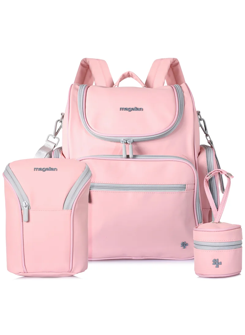 ماجلان حقيبة ظهر للحفاضات للأم من ماجلان  بوصة وحقيبة رضاعة  بوصة وحقيبة لهاية  بوصة من مجموعة وان ستب -وردي