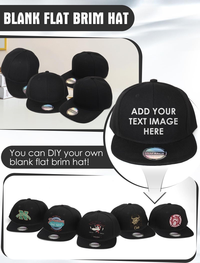 PJPSAA 10 Pack Blank Snapback Hats for Men Hip Hop Style Adjustable Flat Brim Hats Baseball Caps Bulk (Black) - Image 5