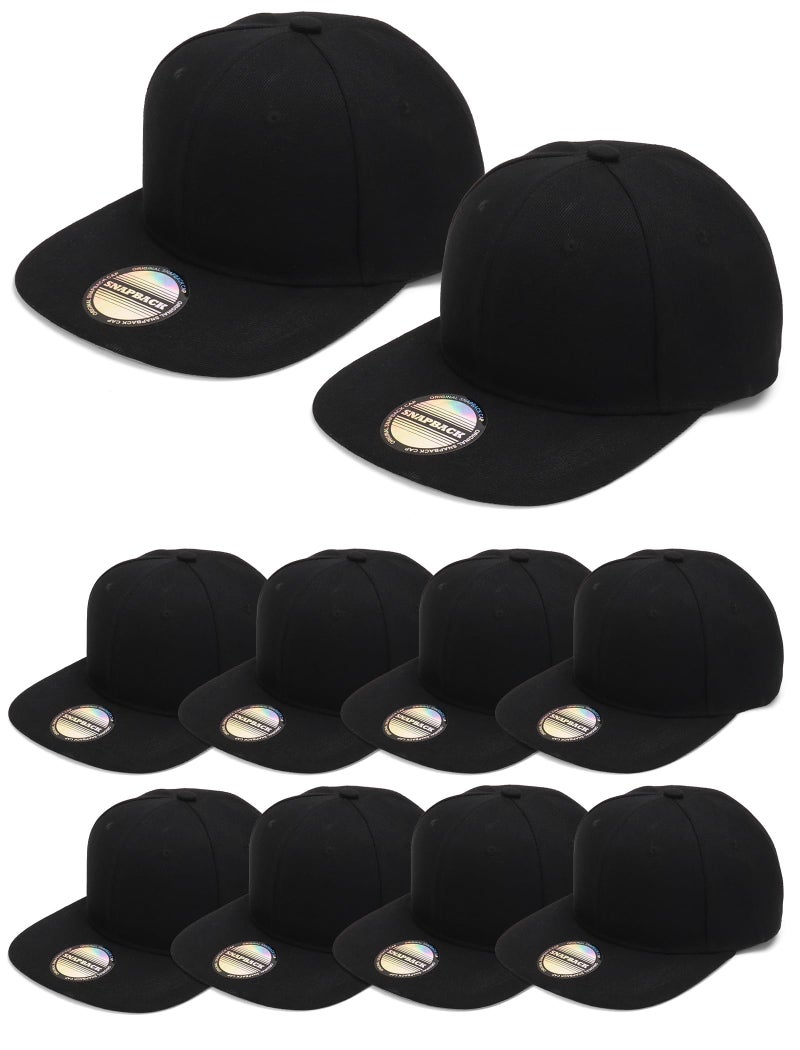 PJPSAA 10 Pack Blank Snapback Hats for Men Hip Hop Style Adjustable Flat Brim Hats Baseball Caps Bulk (Black) - Image 1