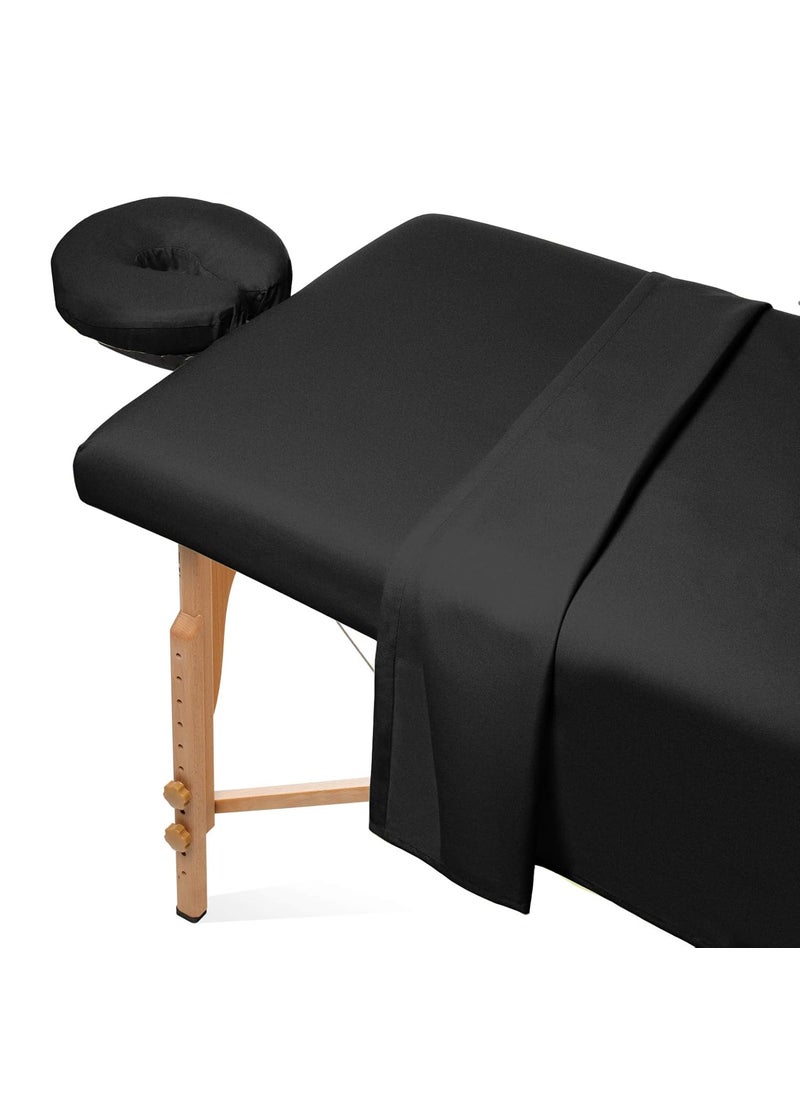 Saloniture - Saloniture 3Piece Flannel Massage Table Sheet Set  Soft Cotton Facial Bed Cover  Includes Flat and Fitted Sheets with Face Cradle Cover  Black - Image 1