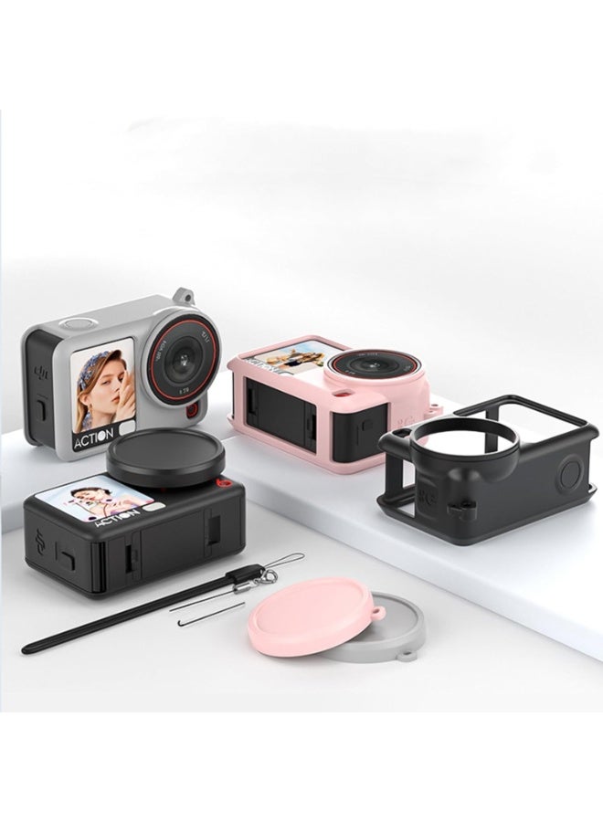 Camera Silicone Case + Lens Cap for DJI Osmo Action 6 Camera Drop-Proof Anti-Collision Shock-Proof Protective Cover Sleeve Protector Accessories with Anti-Loss Strap (Grey) - Image 2