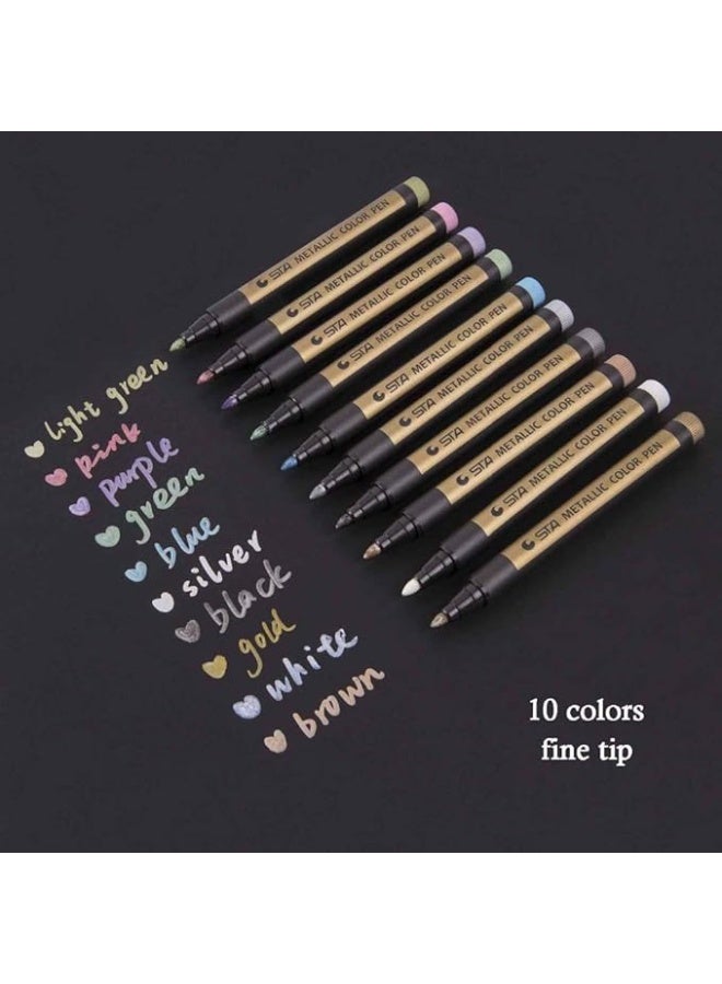أس تي أيه أقلام تحديد معدنية من STA، 10 ألوان، للرسم على الصخور، أقلام تحديد معدنية متوسطة اللون للسيراميك والزجاج والبلاستيك ودفاتر القصاصات - Image 3