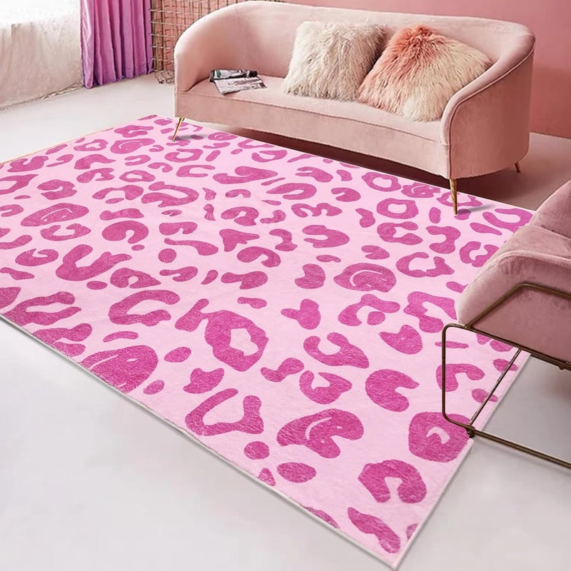 USTIDE سجادة يوسايد بنمط الفهد الوردي سجادة داخلية فخمة لغرفة الفتيات سجادات وردية لطيفة لغرفة النوم غرفة المعيشة غرفة الأطفال سكن المراهقين 4x6 قدم - Image 1
