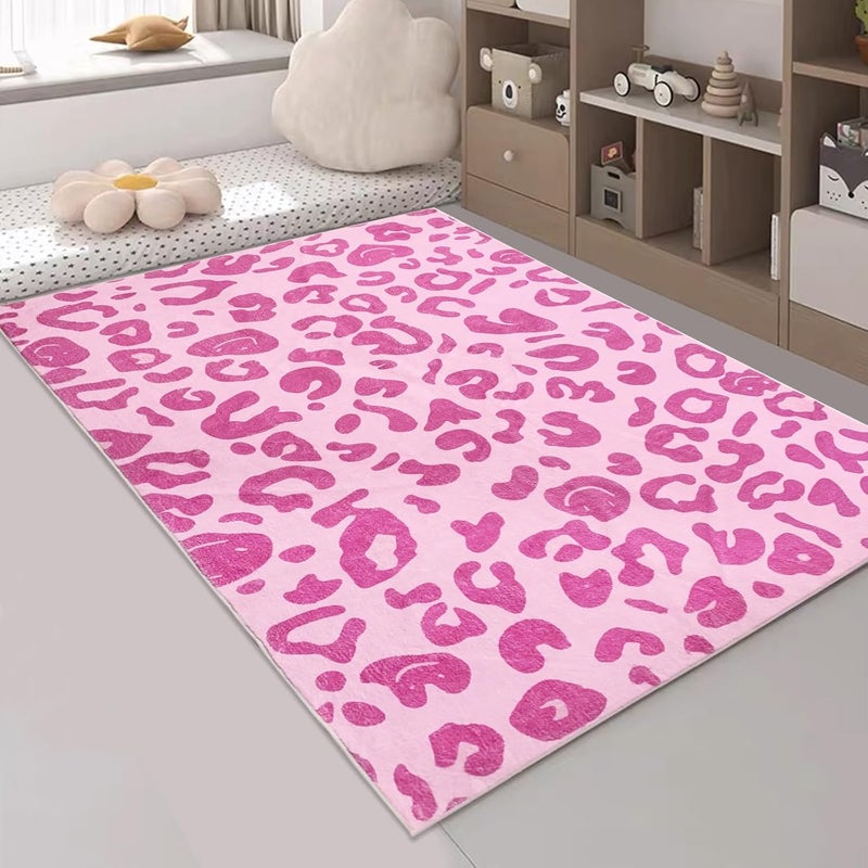 USTIDE سجادة يوسايد بنمط الفهد الوردي سجادة داخلية فخمة لغرفة الفتيات سجادات وردية لطيفة لغرفة النوم غرفة المعيشة غرفة الأطفال سكن المراهقين 4x6 قدم - Image 4
