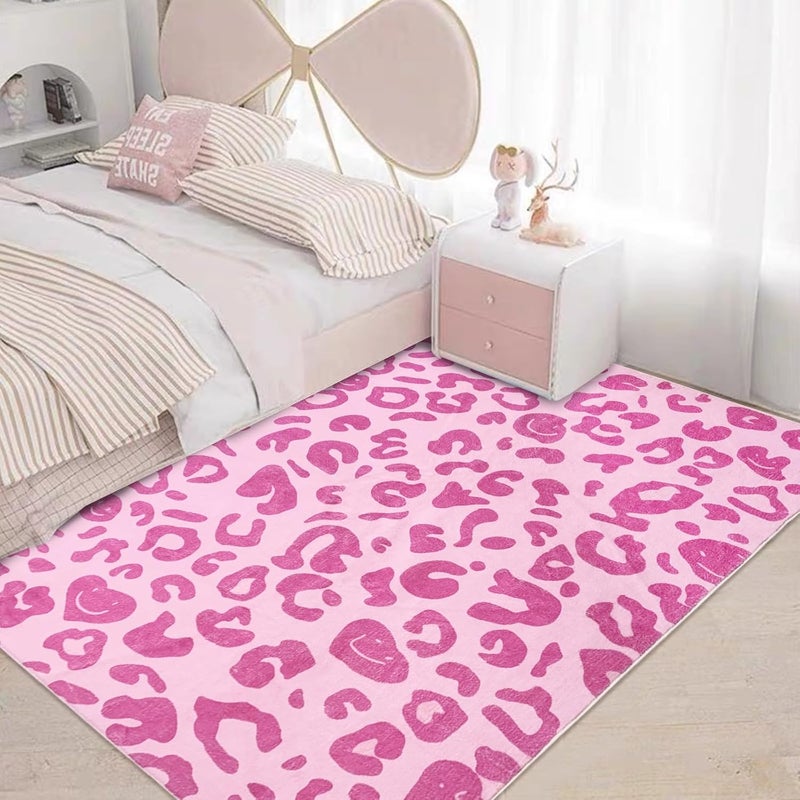 USTIDE سجادة يوسايد بنمط الفهد الوردي سجادة داخلية فخمة لغرفة الفتيات سجادات وردية لطيفة لغرفة النوم غرفة المعيشة غرفة الأطفال سكن المراهقين 4x6 قدم - Image 3