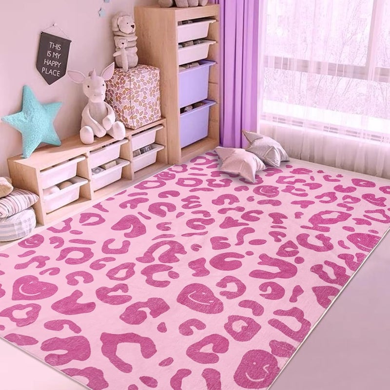 USTIDE سجادة يوسايد بنمط الفهد الوردي سجادة داخلية فخمة لغرفة الفتيات سجادات وردية لطيفة لغرفة النوم غرفة المعيشة غرفة الأطفال سكن المراهقين 4x6 قدم - Image 2