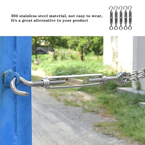 BQLZR M4 Stainless Steel 304 Hook & Eye Turnbuckle Wire Rope Tension for DIY String Light Picture Hanging, Garden Wire, Fence Gate Wire, Tent Rope Pack of 5 - Image 2