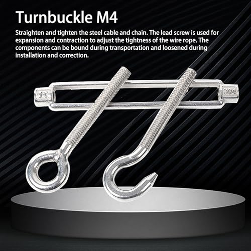 BQLZR M4 Stainless Steel 304 Hook & Eye Turnbuckle Wire Rope Tension for DIY String Light Picture Hanging, Garden Wire, Fence Gate Wire, Tent Rope Pack of 5 - Image 5