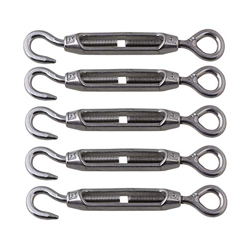 BQLZR M4 Stainless Steel 304 Hook & Eye Turnbuckle Wire Rope Tension for DIY String Light Picture Hanging, Garden Wire, Fence Gate Wire, Tent Rope Pack of 5 - Image 1