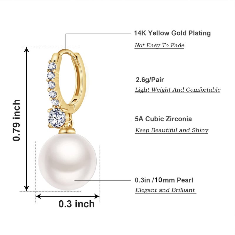 KesaPlan Pearl Earrings for Women 14K Gold Plated Hypoallergenic Pearl Earrings 5A Cubic Zirconia Dangle Earrings Elegant Jewelry (2-Gold) - Image 2