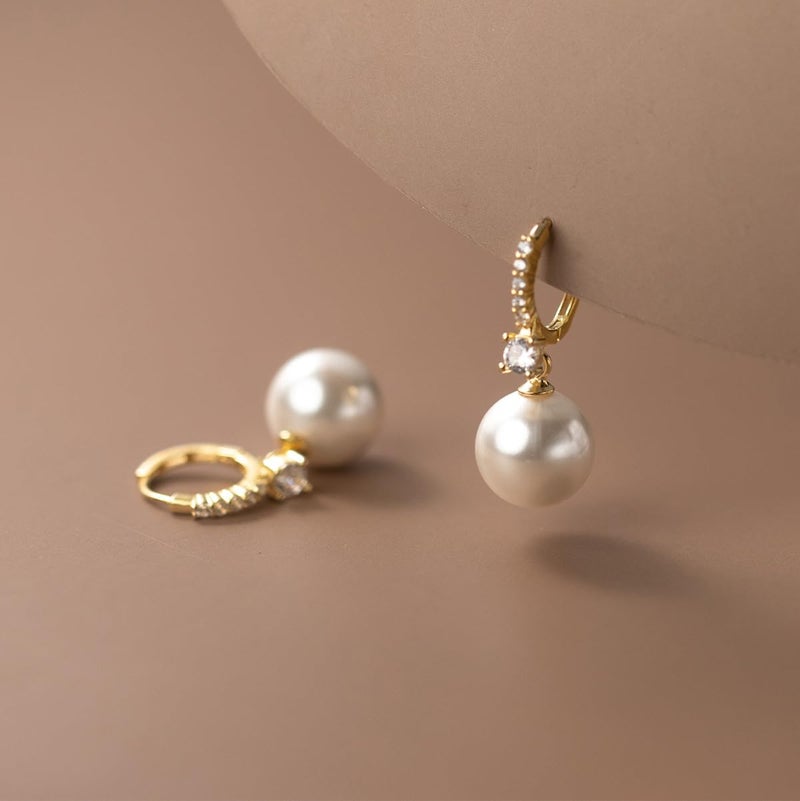 KesaPlan Pearl Earrings for Women 14K Gold Plated Hypoallergenic Pearl Earrings 5A Cubic Zirconia Dangle Earrings Elegant Jewelry (2-Gold) - Image 5