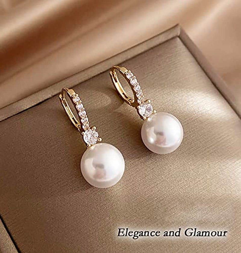KesaPlan Pearl Earrings for Women 14K Gold Plated Hypoallergenic Pearl Earrings 5A Cubic Zirconia Dangle Earrings Elegant Jewelry (2-Gold) - Image 3
