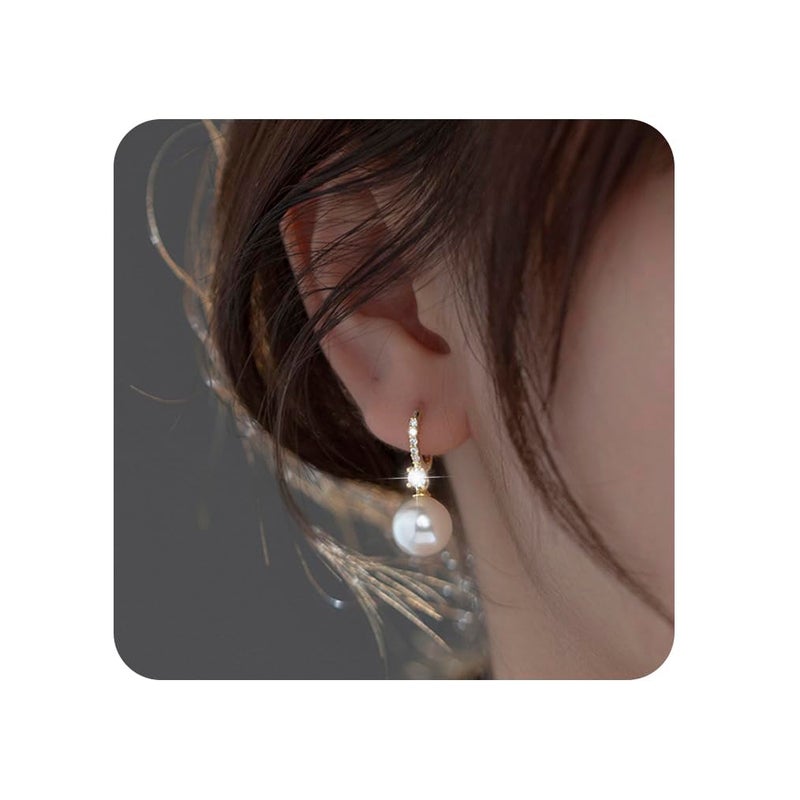 KesaPlan Pearl Earrings for Women 14K Gold Plated Hypoallergenic Pearl Earrings 5A Cubic Zirconia Dangle Earrings Elegant Jewelry (2-Gold) - Image 1