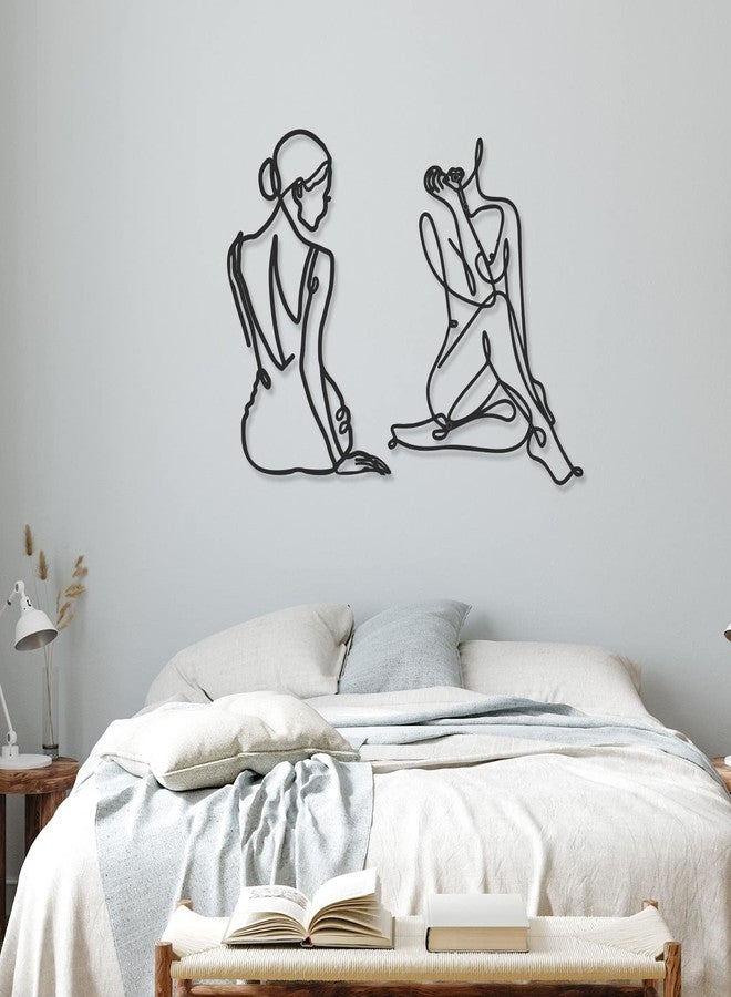 Photect 4 Pieces Metal Wall Art Decor Black Single Line Art Drawing Minimalist Abstract Female Woman Wall Sculptures Hanging Decor Accents for Bathroom Living Room(Classic) - Image 2