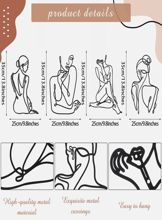 Photect 4 Pieces Metal Wall Art Decor Black Single Line Art Drawing Minimalist Abstract Female Woman Wall Sculptures Hanging Decor Accents for Bathroom Living Room(Classic) - Image 3