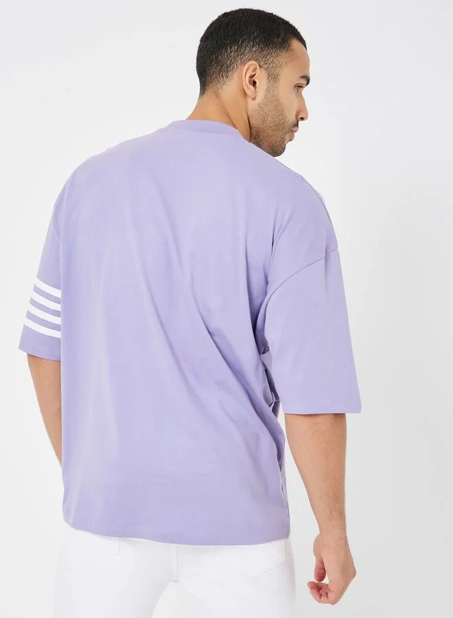 Styli Striped Sleeve Boxy Fit Compact Jersey T-Shirt