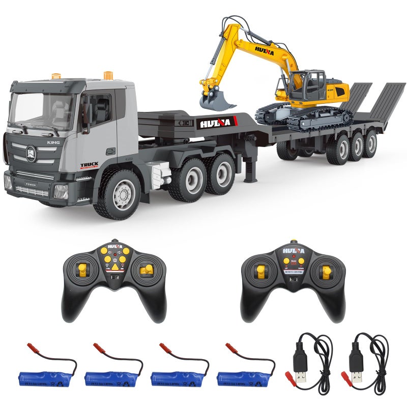 Fistone RC Semi Truck Excavator Set 24Ghz Remote Control Toys 124 RC SemiTrailer Engineering Tractor With Sound and Lights Construction Vehicles for Boys
