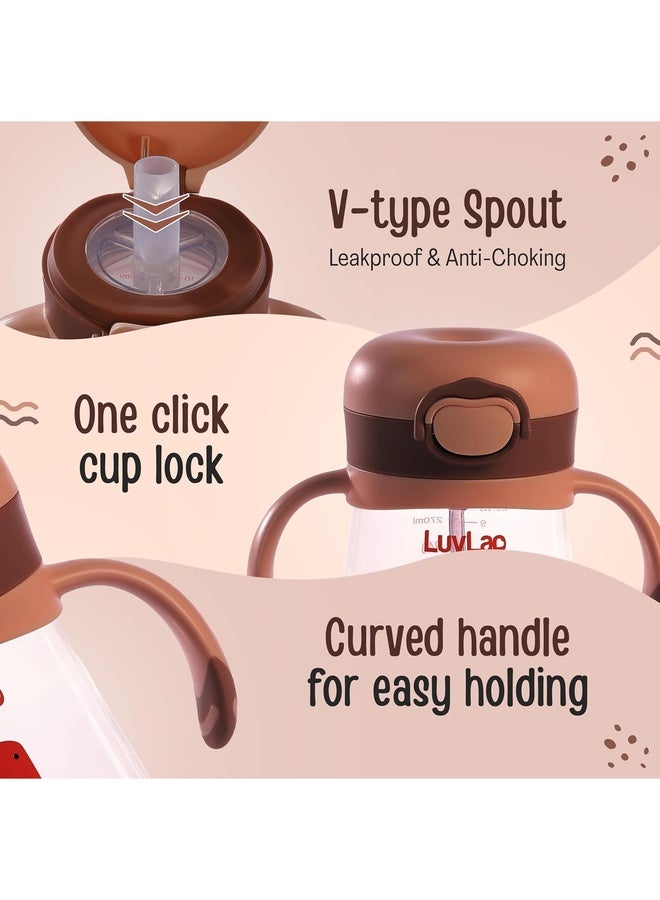 Luvlap Baby Bite Resistant Soft Silicone Straw Sipper Cup with Handle, with Weighted Straw, Sippy Cup with Anti Spill Lock, BPA Free, 6m+, 300 ml, Brown - Image 3