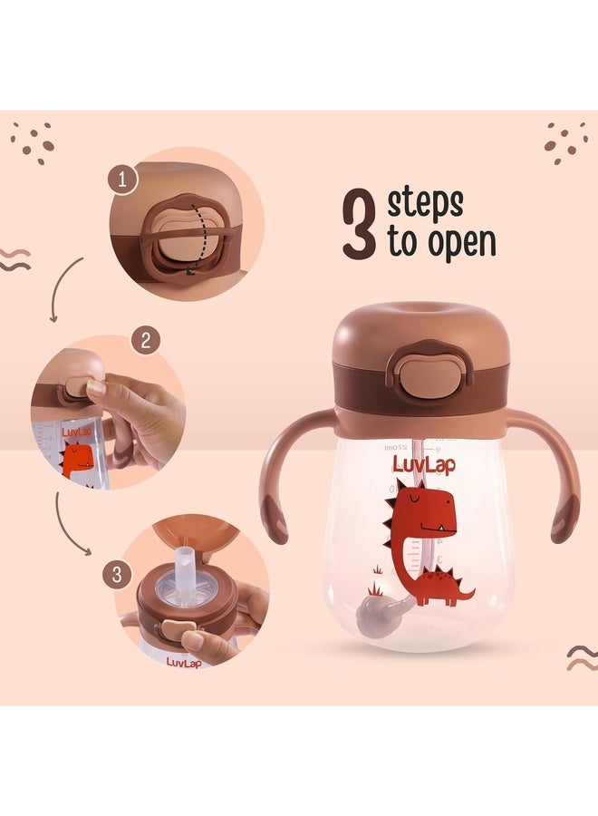Luvlap Baby Bite Resistant Soft Silicone Straw Sipper Cup with Handle, with Weighted Straw, Sippy Cup with Anti Spill Lock, BPA Free, 6m+, 300 ml, Brown - Image 5