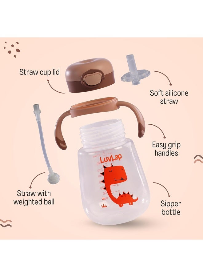 Luvlap Baby Bite Resistant Soft Silicone Straw Sipper Cup with Handle, with Weighted Straw, Sippy Cup with Anti Spill Lock, BPA Free, 6m+, 300 ml, Brown - Image 2