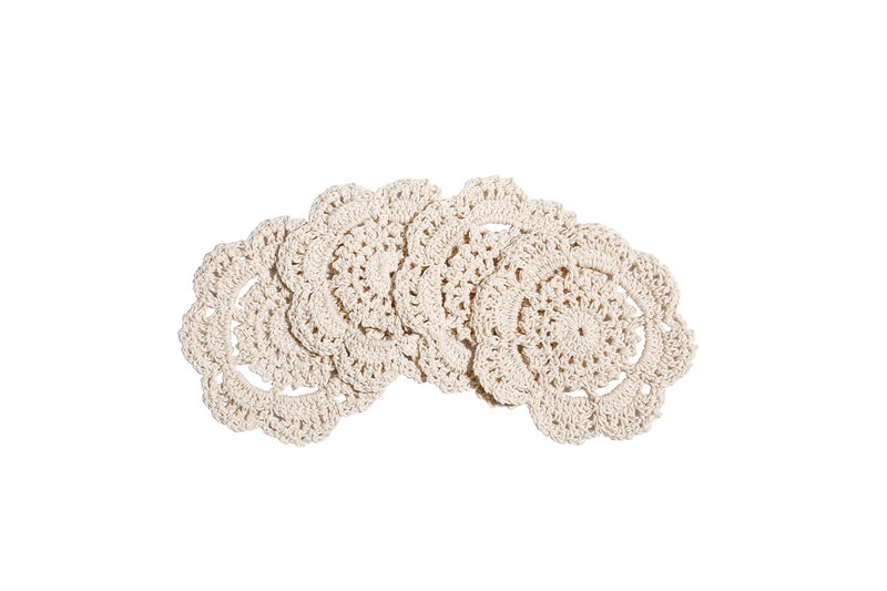 Phantomon Doilies Crochet Cotton Lace Round Handmade Coasters Small Doilies Cloth 4 Inch, Pack of 4 (Beige) - Image 2