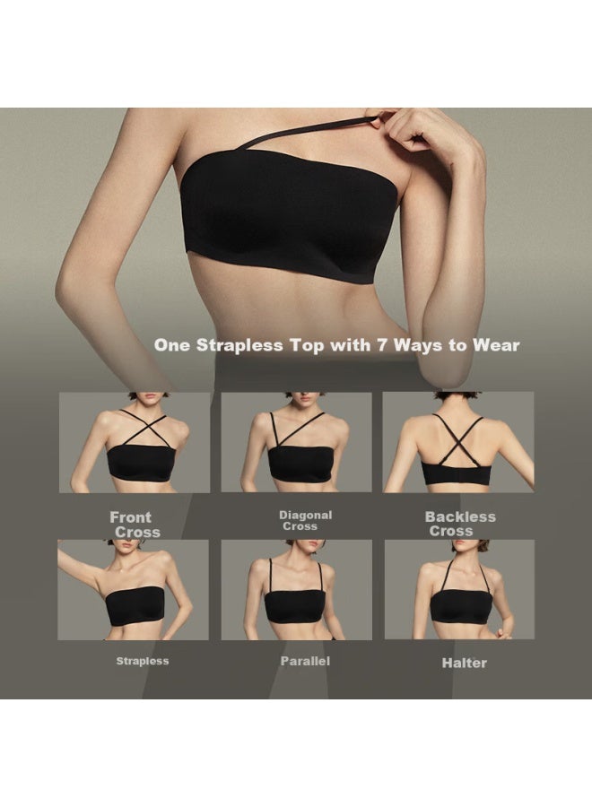 Ubras Yushuxin Same Style Seamless Double-shoulder Strap Bandeau Anti-slip Breathable Bralette Invisible Bra Black S - Image 1